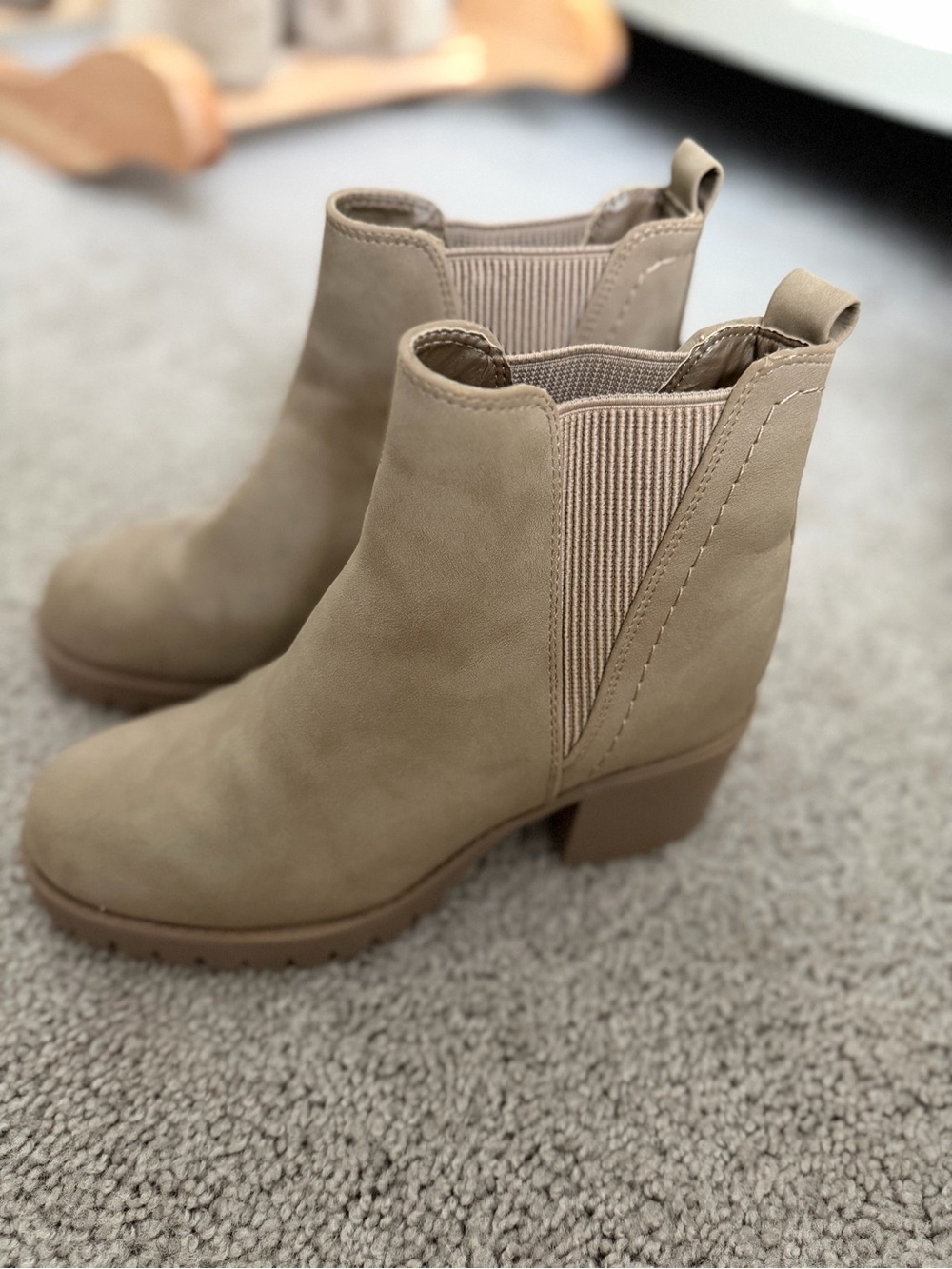 Women's Taupe Elastic-Side Ankle Boots